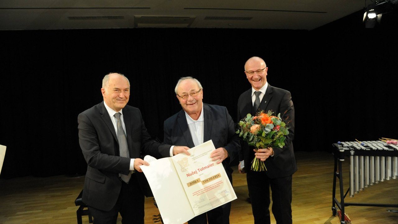 Image: Verleihung des Tischler-Preises, Valentin Inzko, Nužej Tolmaier, Janko Krištof. F: Vincenc Gotthardt