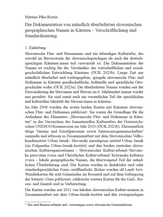 Cover: Dokumentation von mündlich überlieferten slowenischen geographischen Namen in Kärnten}