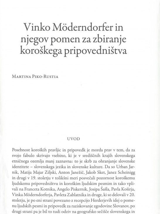 Cover: Vinko Möderndorfer in njegov pomen za zbiranje koroškega pripovedništva}